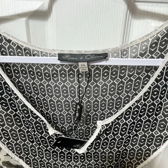 Rose & Olive Sheer Mixed Print Boho Blouse with Off White Cami, Plus Size 3X NWT - Picture 3 of 6